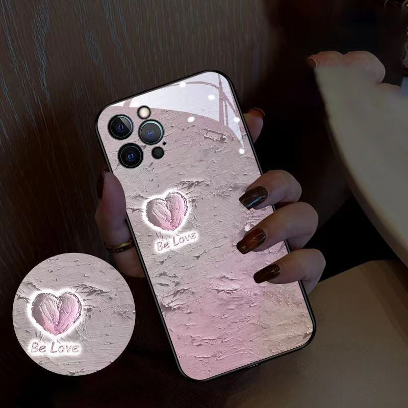 Oil Painting Heart-themed Phone Case with Light-up Feature for Incoming Calls